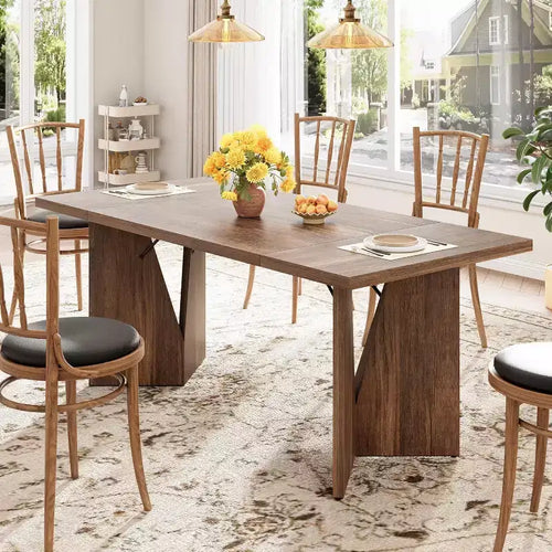 70.9 Farmhouse Dining Table - Seats 6, Solid Wood Rectangular Table for Kitchen & Dining Room