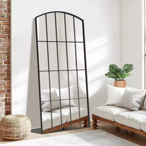 67x28 inch Iron Grid Right Angle Micro Arch Black Full-length Mirror (without Bracket)