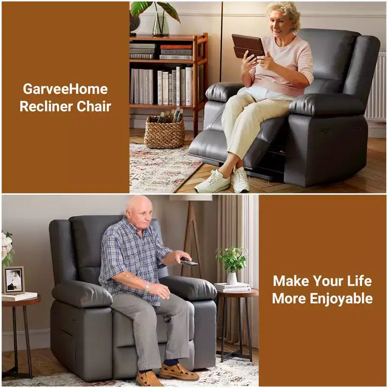 Electric Lift Recliner Chair - Heat and Massage,PU Leather Heavy Duty Power Recliner for Elderly & Mobility Impaired,Adjustable Back and Legs