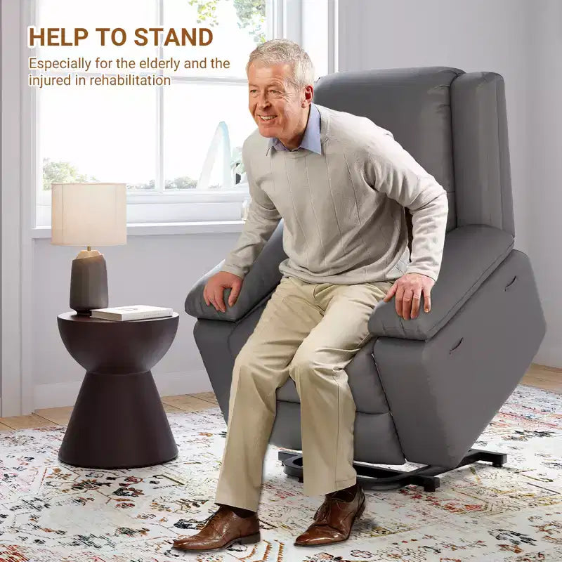 Electric Lift Recliner Chair - Heat and Massage,PU Leather Heavy Duty Power Recliner for Elderly & Mobility Impaired,Adjustable Back and Legs