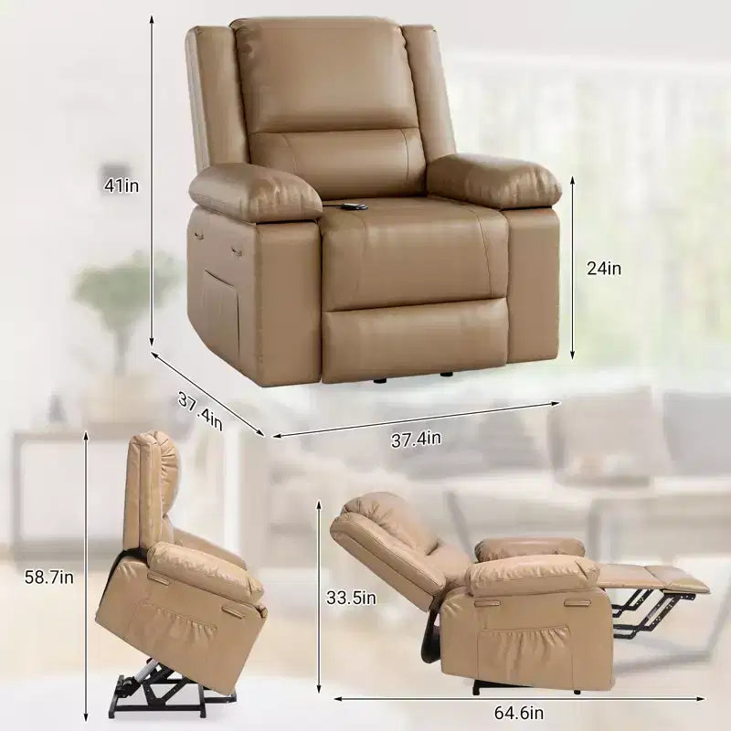 Electric Lift Recliner Chair - Heat and Massage,PU Leather Heavy Duty Power Recliner for Elderly & Mobility Impaired,Adjustable Back and Legs