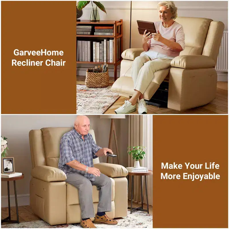 Electric Lift Recliner Chair - Heat and Massage,PU Leather Heavy Duty Power Recliner for Elderly & Mobility Impaired,Adjustable Back and Legs