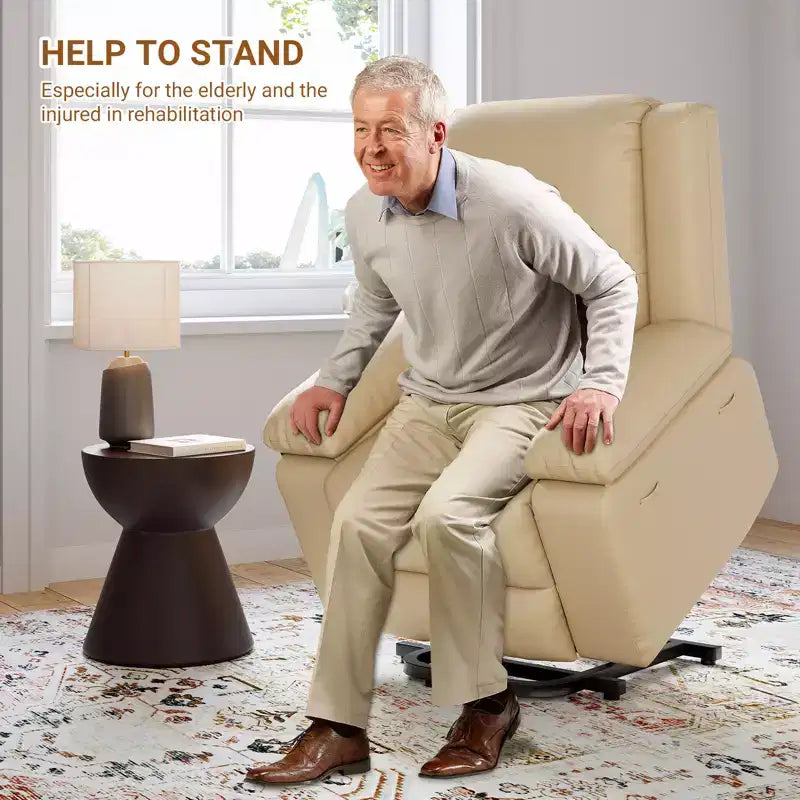 Electric Lift Recliner Chair - Heat and Massage,PU Leather Heavy Duty Power Recliner for Elderly & Mobility Impaired,Adjustable Back and Legs