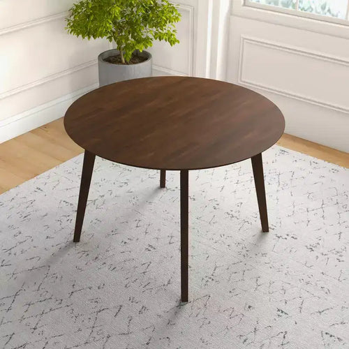 48 Mid-Century Walnut Solid-Wood Dining Table Kid-Safe Beveled Edge, Seats 4, Brown Stain Finish