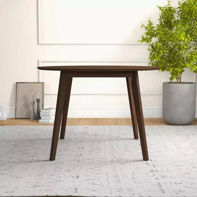 48 Mid-Century Walnut Solid-Wood Dining Table Kid-Safe Beveled Edge, Seats 4, Brown Stain Finish