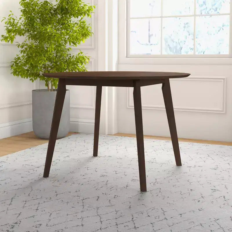 48 Mid-Century Walnut Solid-Wood Dining Table Kid-Safe Beveled Edge, Seats 4, Brown Stain Finish