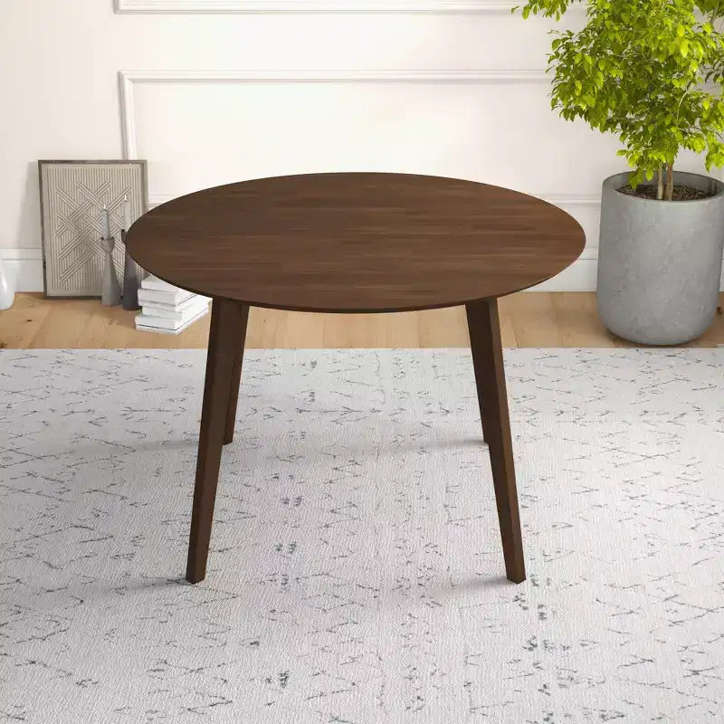 48 Mid-Century Walnut Solid-Wood Dining Table Kid-Safe Beveled Edge, Seats 4, Brown Stain Finish