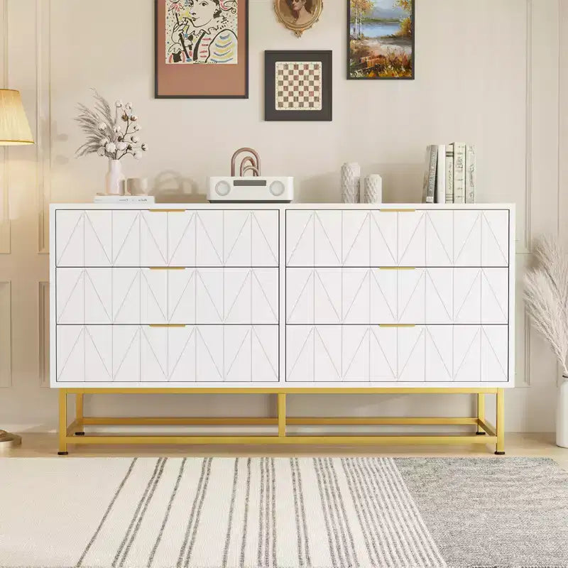 Modern Narrow 6 Drawer Fabric Dresser with Gold Handle for Bedroom, Closet & Living Room