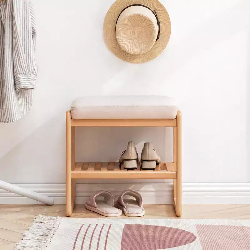 EHMKNP Natural Solid Wood Shoe Bench Beech Wood Storage Rack Organizer with High Rebound Sponge Cushion
