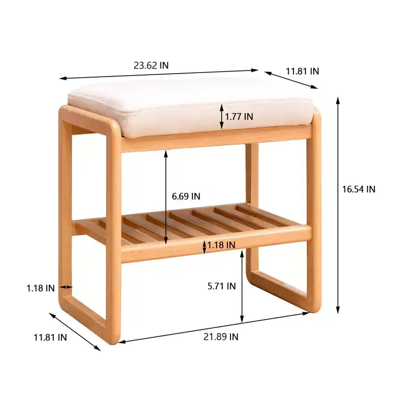 Banc à chaussures en bois massif naturel