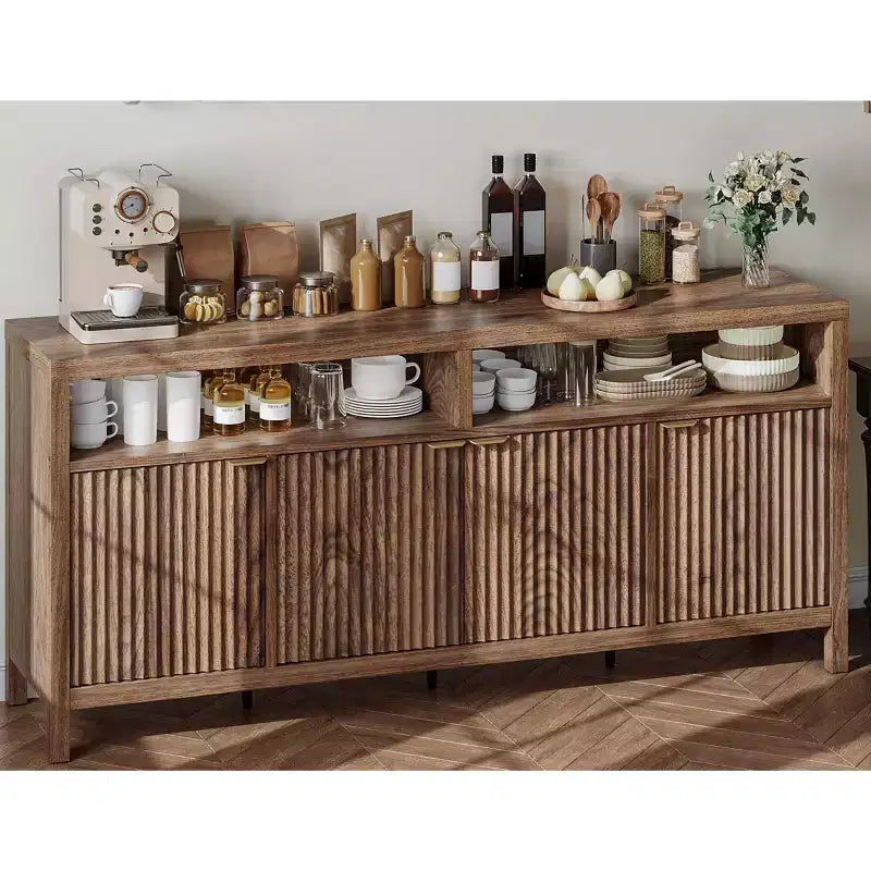 CuisinSmart 65.8'' Modern Fluted Sideboard Cabinet 4-Door Storage Buffet with Adjustable Shelves for Dining Room Living Room Entryway