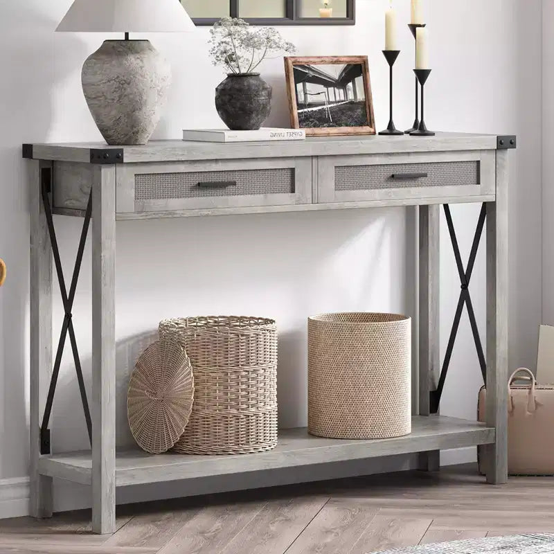 Console en rotin de style rustique