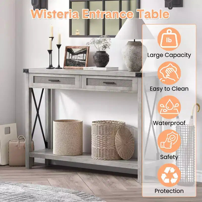 Console en rotin de style rustique
