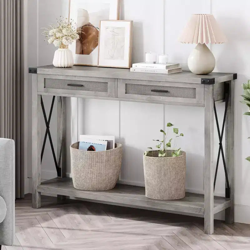 Console en rotin de style rustique