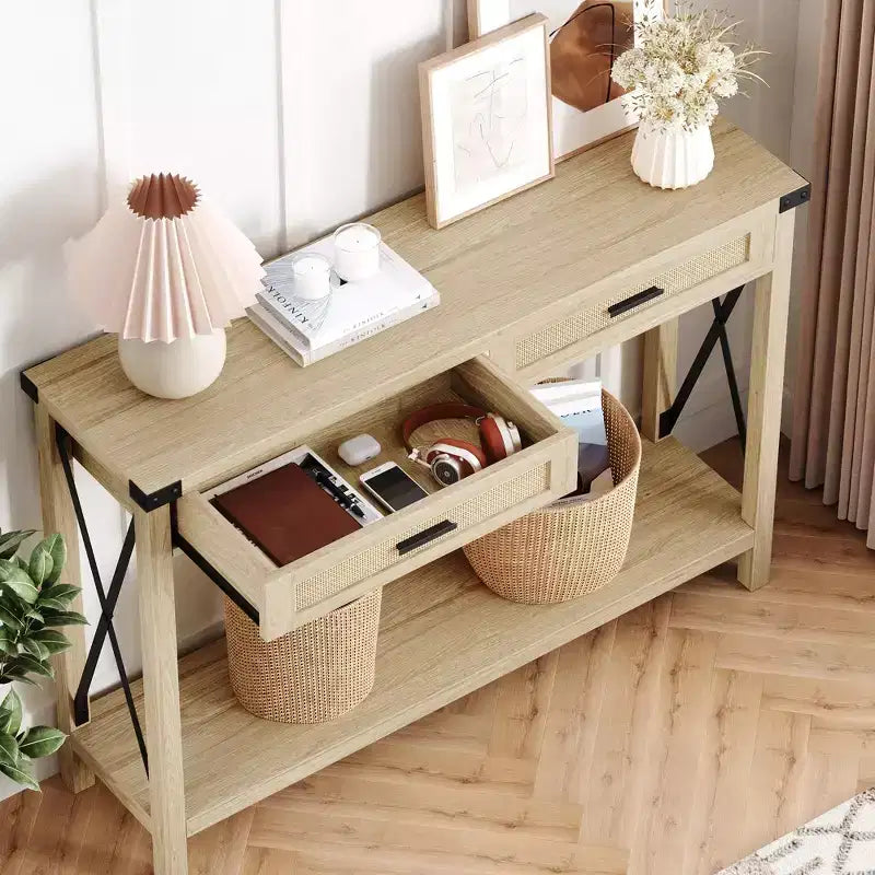 Console en rotin de style rustique