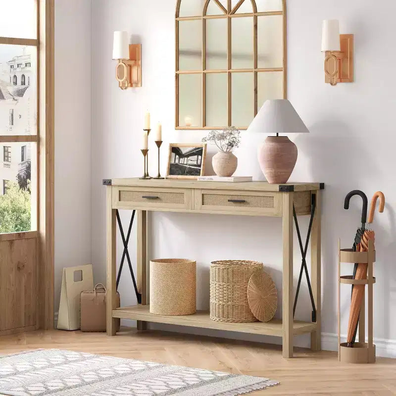 Console en rotin de style rustique