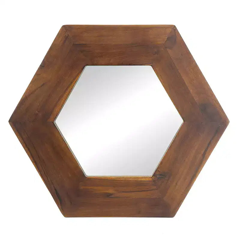 MAYEERTY 18.5 x 18.5 Hexagon Wall Mirror with Solid Wood Frame Wall Decor for Living Room Bathroom Hallway Dark Brown