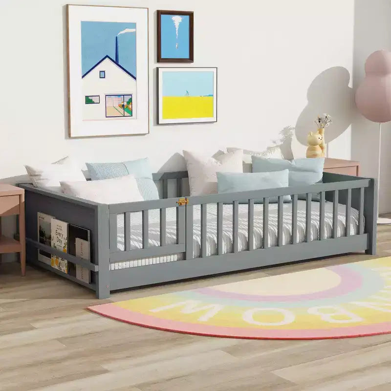 Twin Size Platform Bed Frame with Book Rack - ModernLuxe