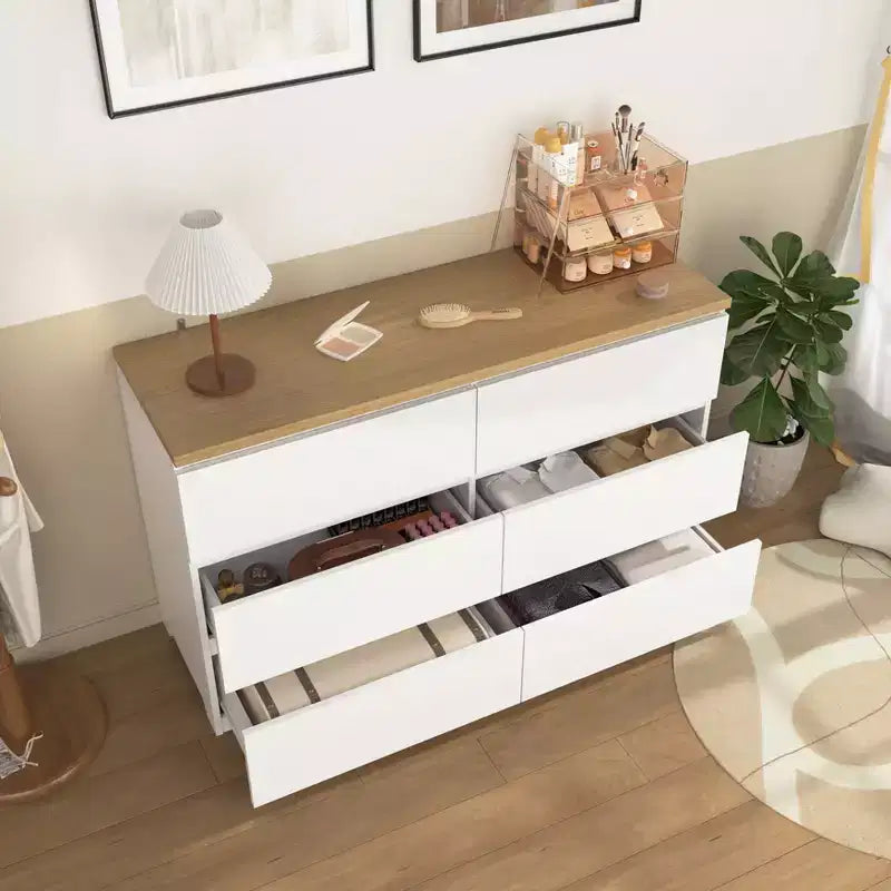 6 Drawers White Dresser for Bedroom 47 Farmhouse Wood Dresser with Deep Drawer TV Stand Storage Organizer Chest of Drawers for Living Room Hallway