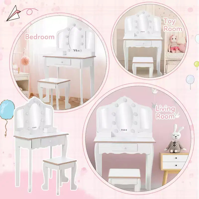 Coiffeuse pour enfants avec miroirs et tabouret