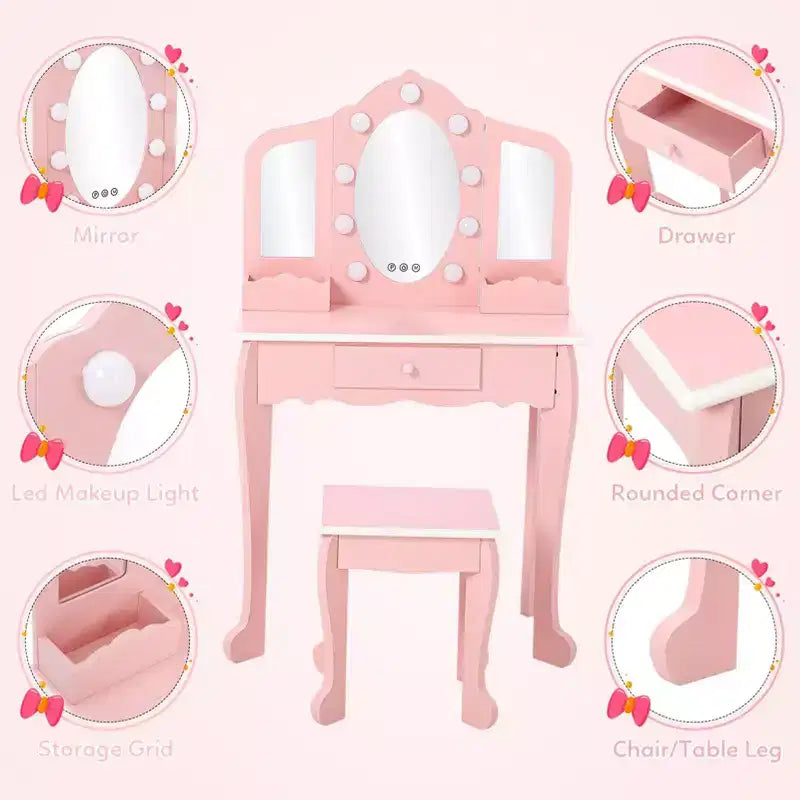 Coiffeuse pour enfants avec miroirs et tabouret