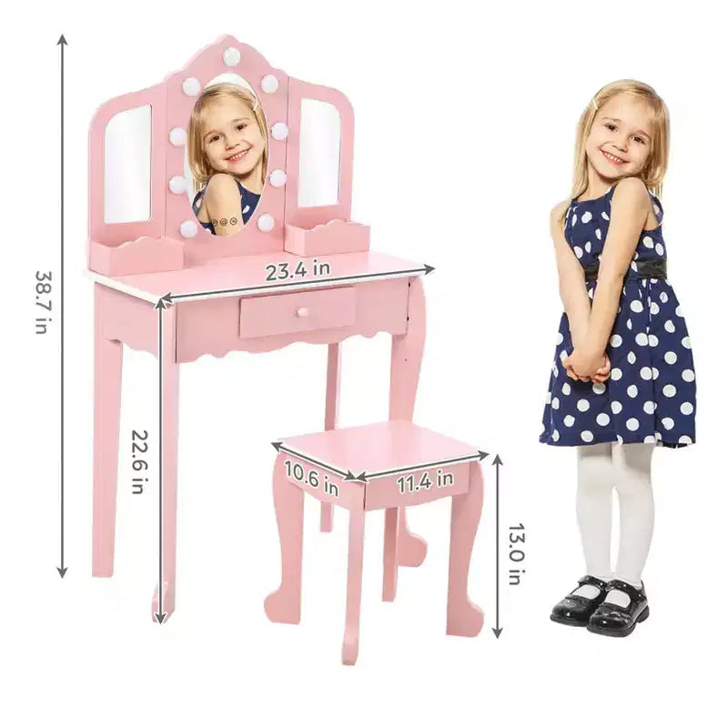 Coiffeuse pour enfants avec miroirs et tabouret