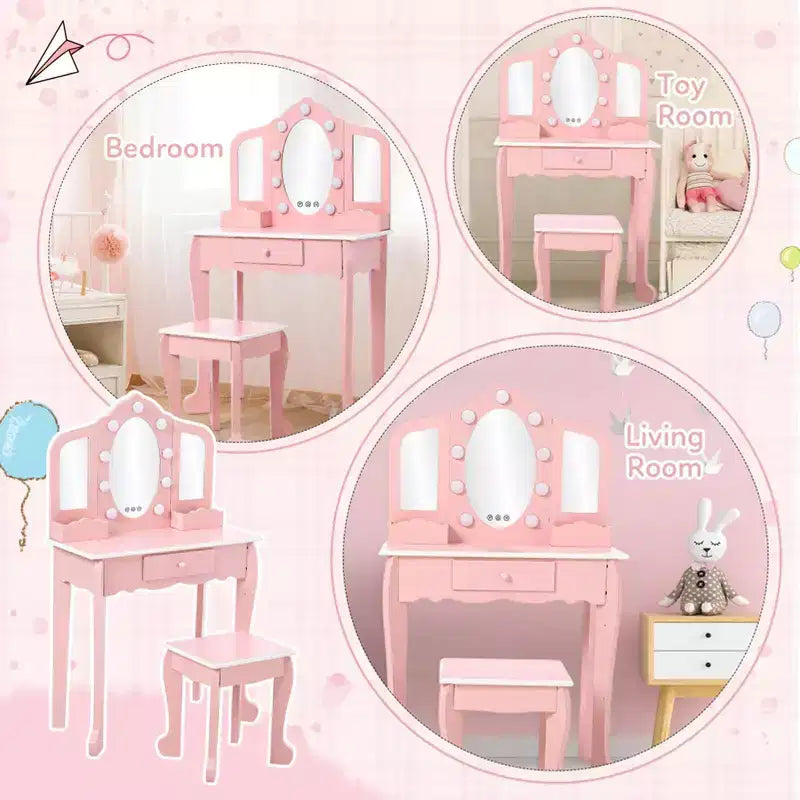 Coiffeuse pour enfants avec miroirs et tabouret