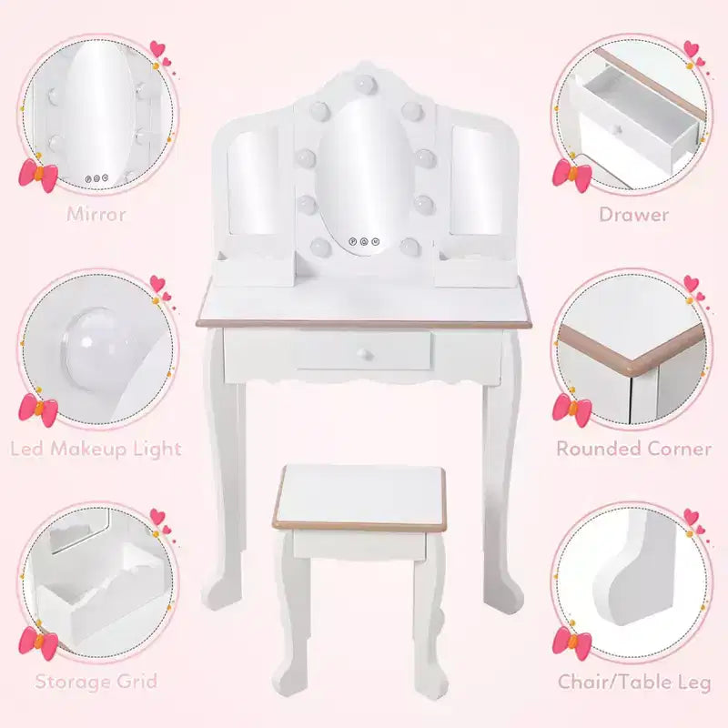 Coiffeuse pour enfants avec miroirs et tabouret