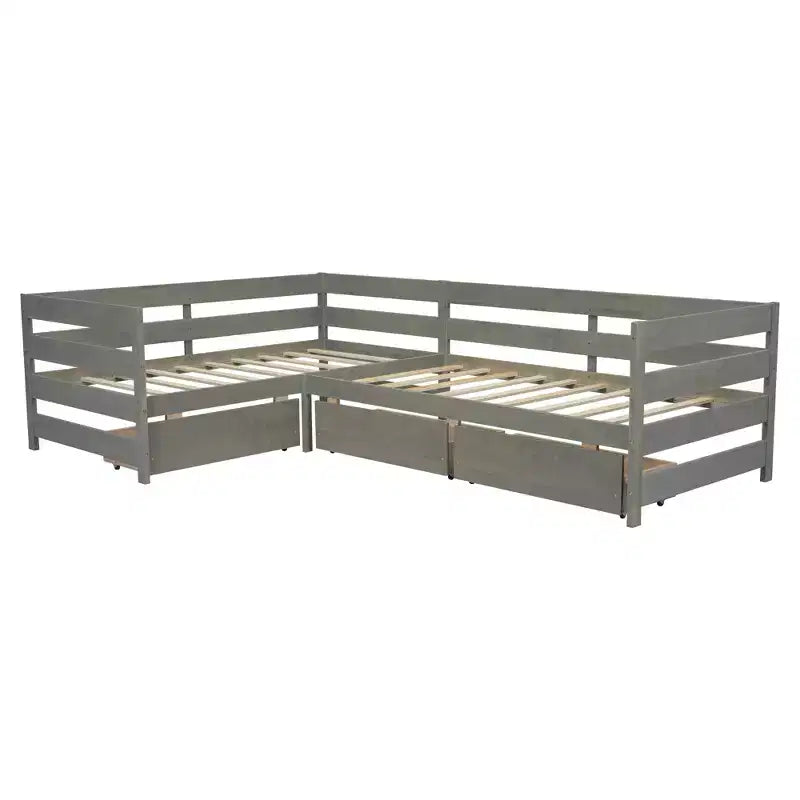 Lit Plateforme en L pour Deux Lits Simples