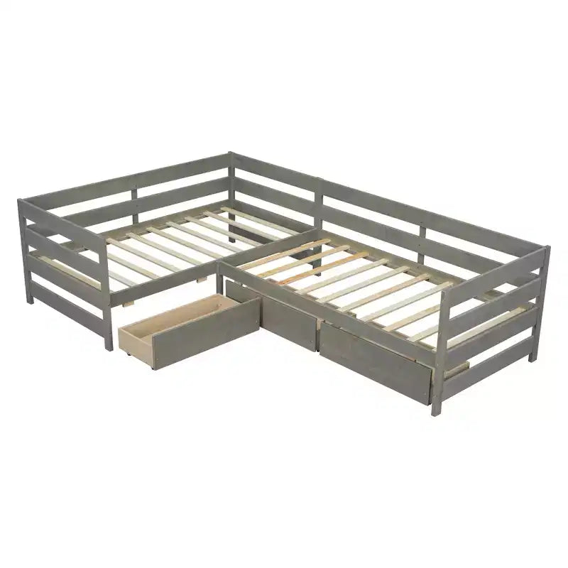 Lit Plateforme en L pour Deux Lits Simples