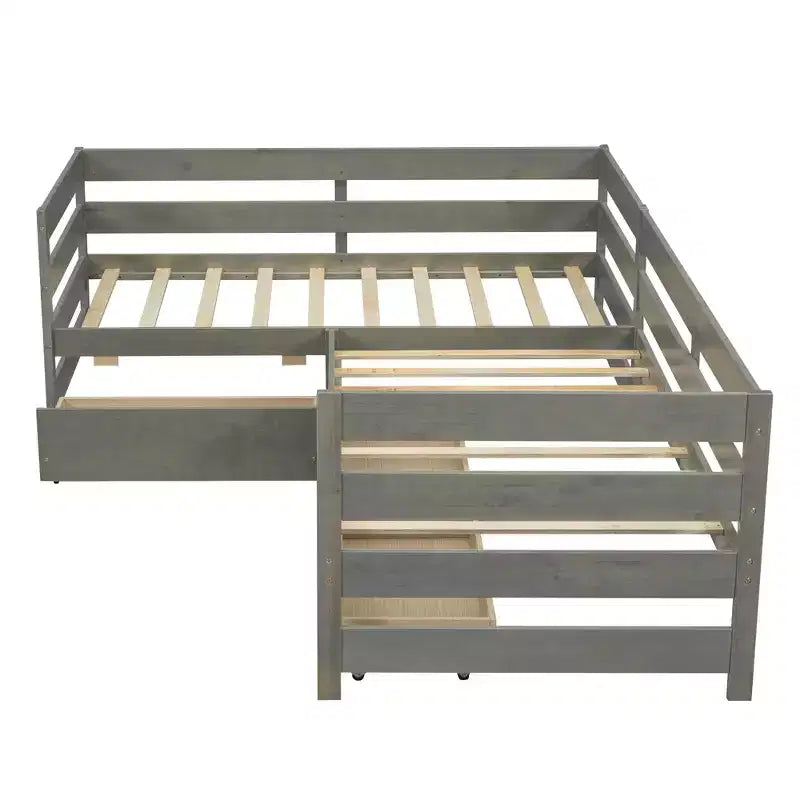 Lit Plateforme en L pour Deux Lits Simples