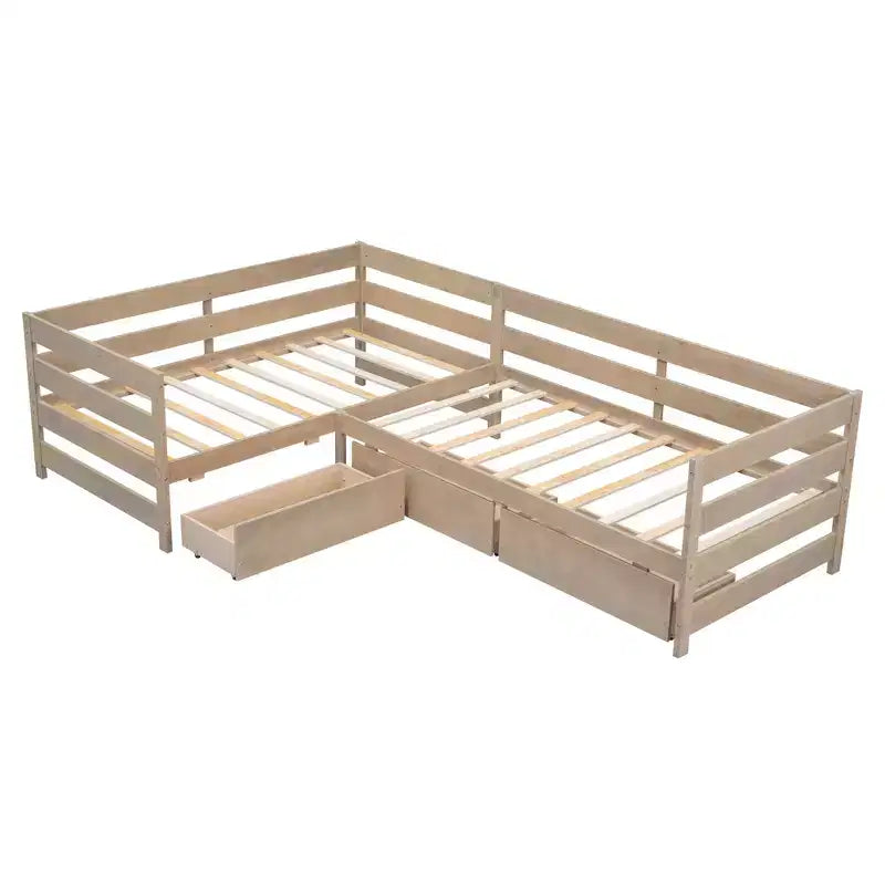 Lit Plateforme en L pour Deux Lits Simples