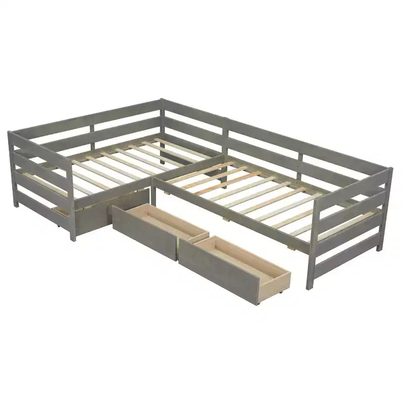Lit Plateforme en L pour Deux Lits Simples