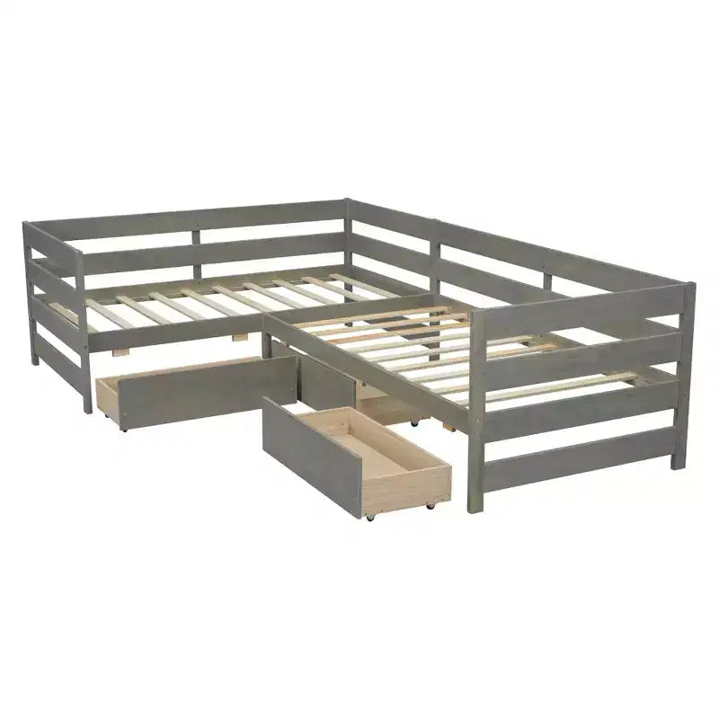 Lit Plateforme en L pour Deux Lits Simples