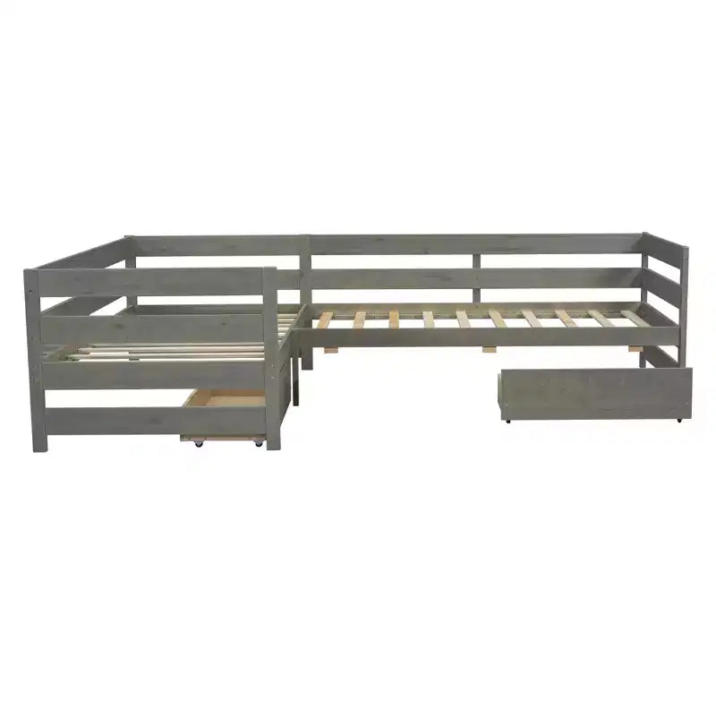 Lit Plateforme en L pour Deux Lits Simples
