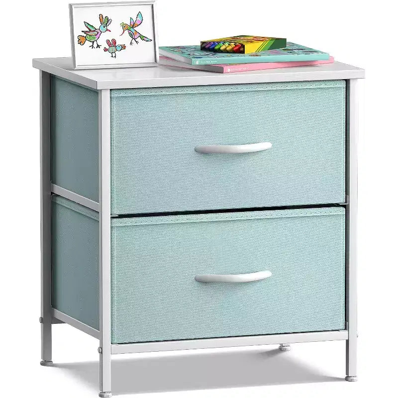 Sorbus Nightstand with 2 Drawers - Steel Frame Wood Top & Easy Pull Fabric Bins - Great for Home Bedroom Office & College Dorm