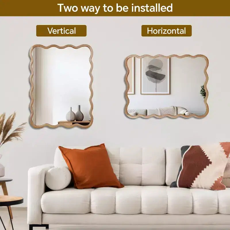 Miroir mural ondulé couleur bois naturel