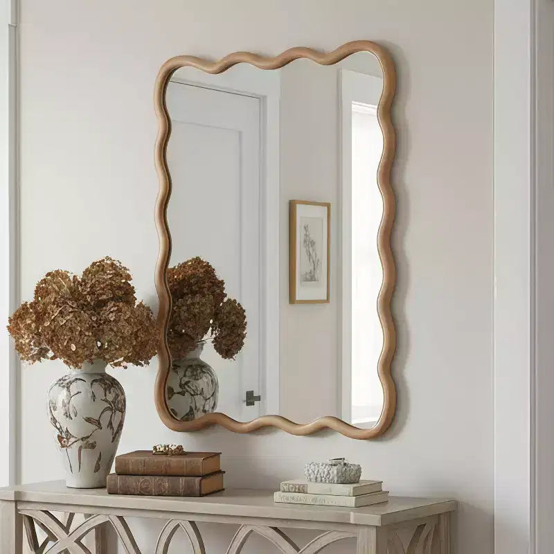 Miroir mural ondulé couleur bois naturel