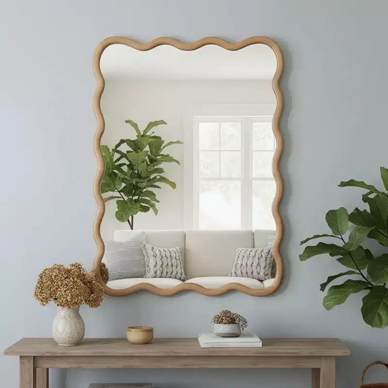 Miroir mural ondulé couleur bois naturel