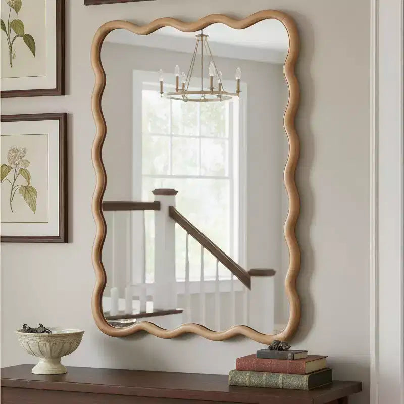 Miroir mural ondulé couleur bois naturel
