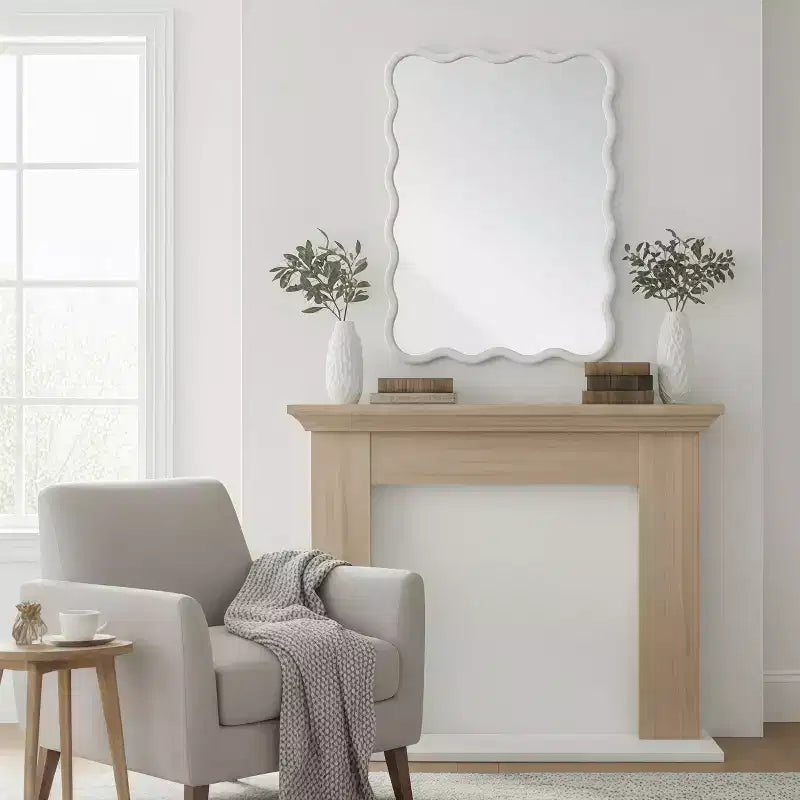 Miroir mural ondulé couleur bois naturel