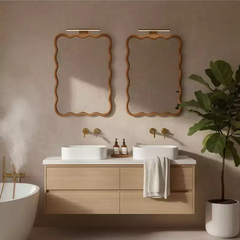 Miroir mural ondulé couleur bois naturel