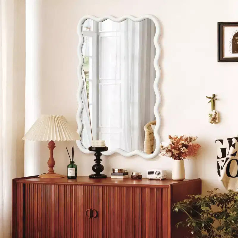 Miroir mural ondulé couleur bois naturel