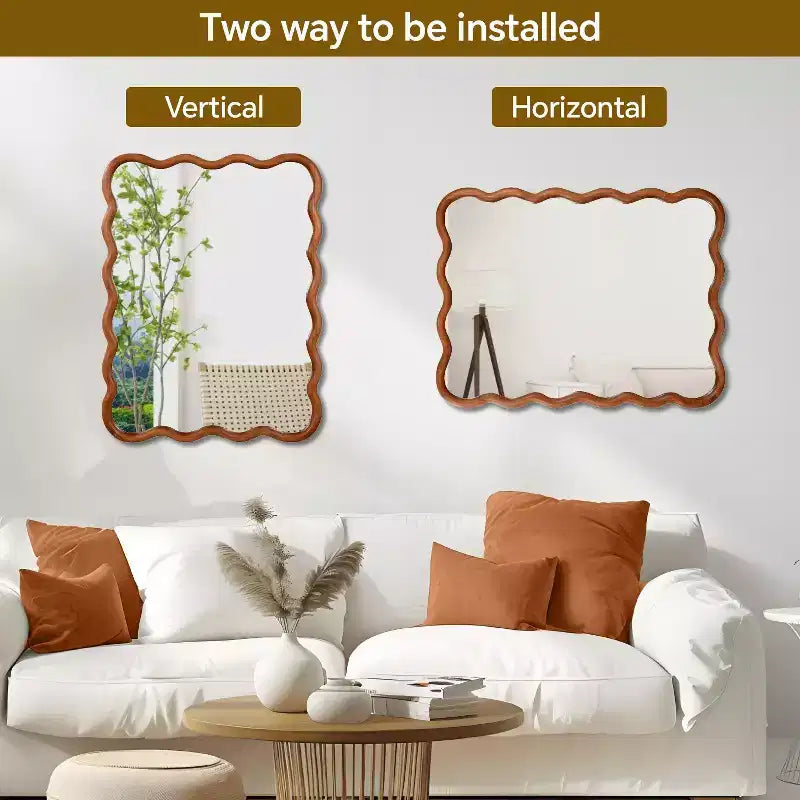 Miroir mural ondulé couleur bois naturel