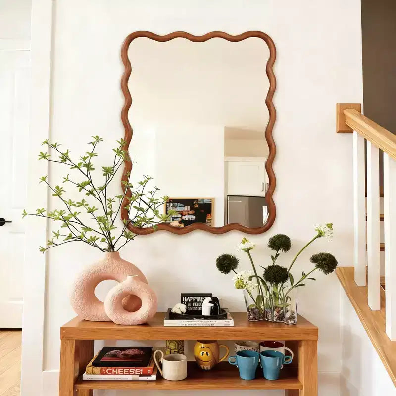Miroir mural ondulé couleur bois naturel