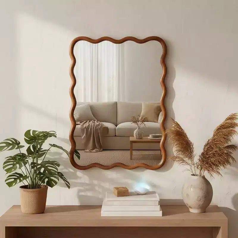 Miroir mural ondulé couleur bois naturel