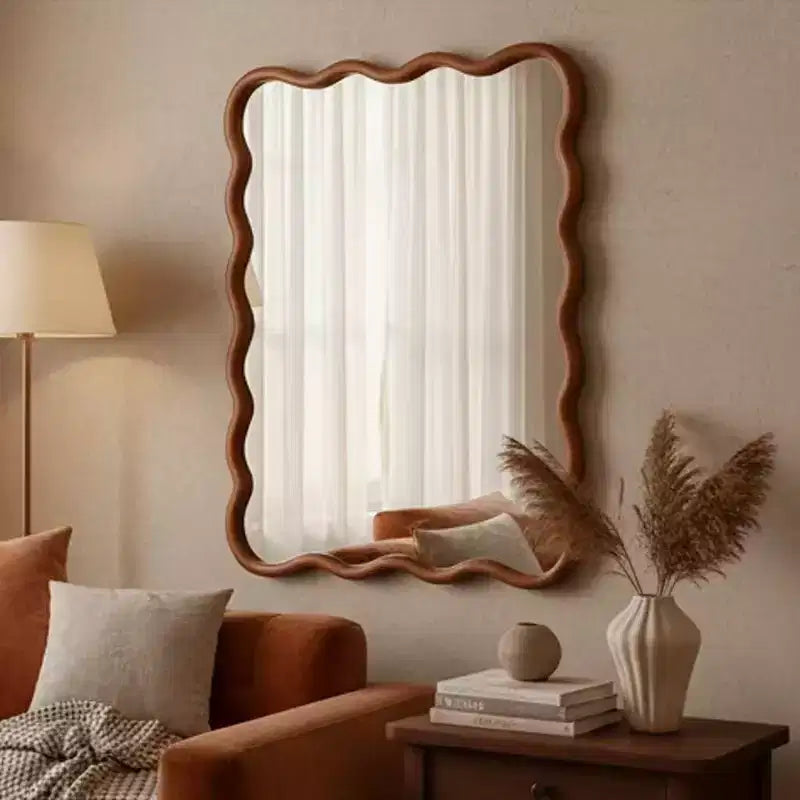 Miroir mural ondulé couleur bois naturel