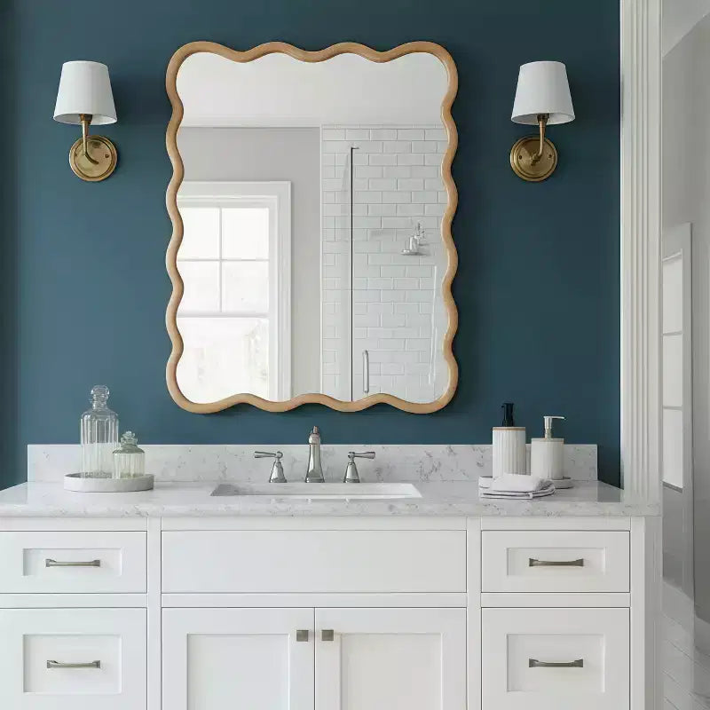 Miroir mural ondulé couleur bois naturel