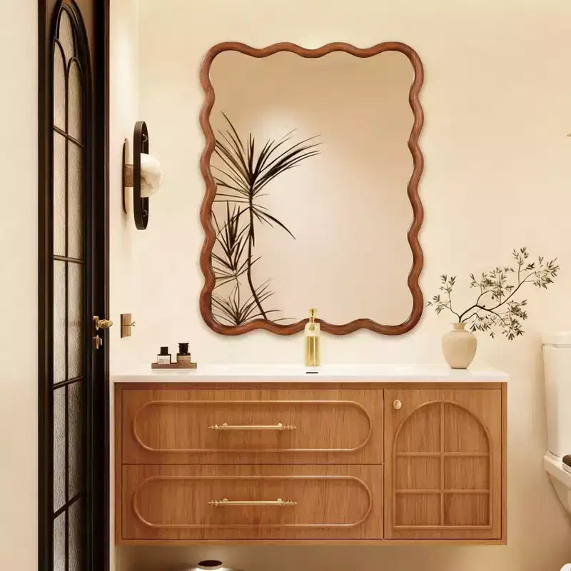 Miroir mural ondulé couleur bois naturel