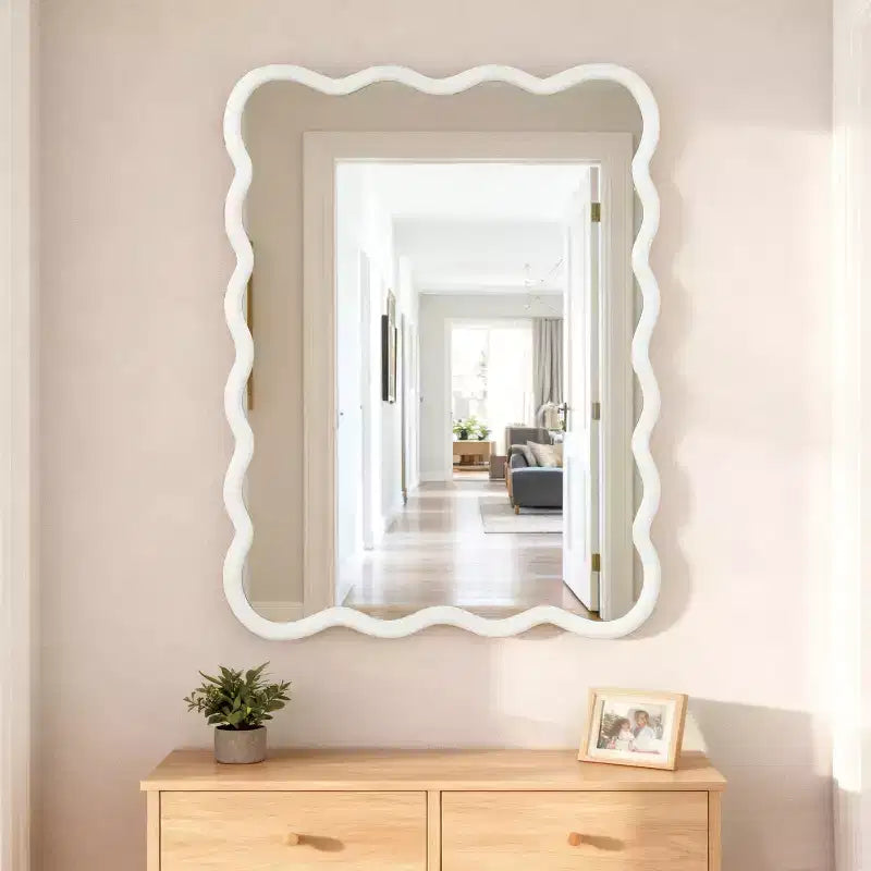 Miroir mural ondulé couleur bois naturel